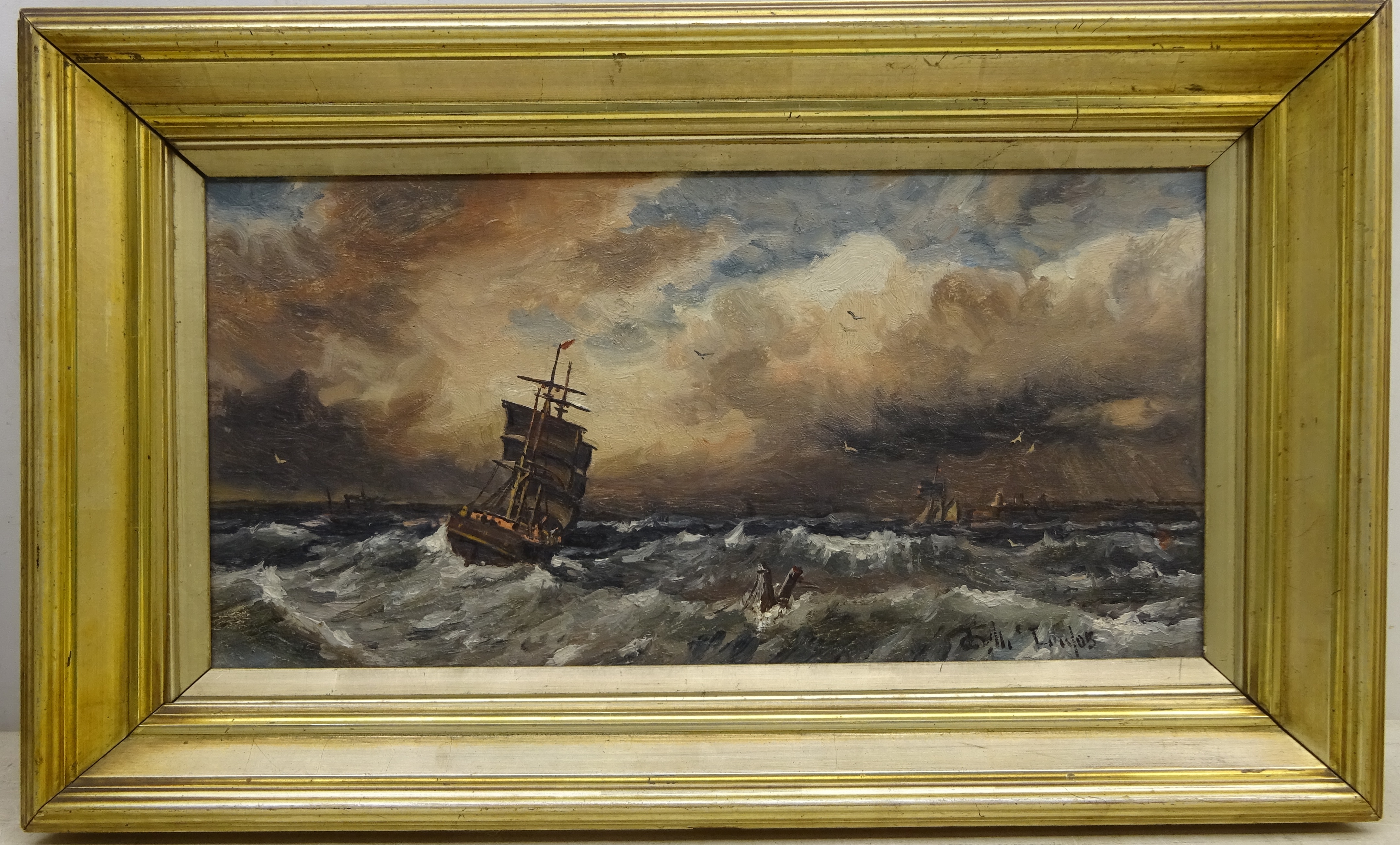 Duncan Fraser Mclea (British 1841-1916): Fishing Boats in Stormy Weather, oil on canvas signed 24. - Image 2 of 2