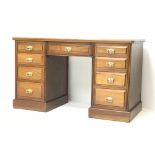 Later Victorian golden walnut twin pedestal desk,