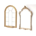 Gilt framed arched window mirror (W69cm, H103cm) and another ornate gilt framed mirror (W61cm,