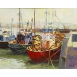 Don Micklethwaite (British 1936-): 'Keel Boats Whitby', oil on canvas board signed,