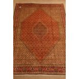 Persian Bijar rug carpet, central lozenge within larger lozenge, all over motif decoration,