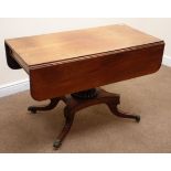 Regency mahogany drop leaf supper table, single column on quatrefoil base,