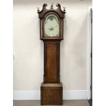 19th century mahogany crossbanded oak longcase clock, arched dial with moonphase,