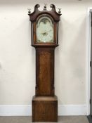 19th century mahogany crossbanded oak longcase clock, arched dial with moonphase,