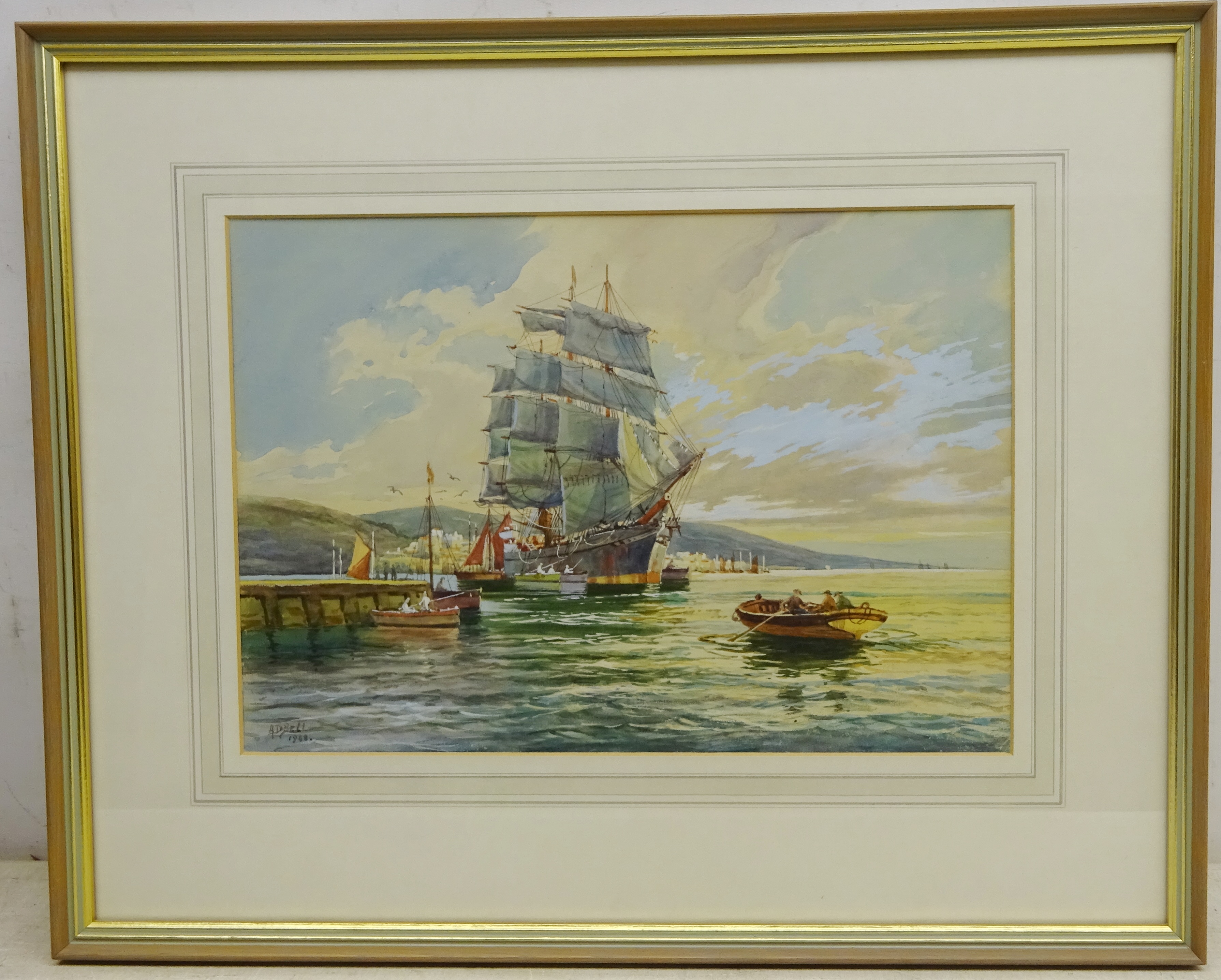 A D Bell (AKA Wilfred Knox British 1884-1966): 'Near Falmouth', watercolour signed and dated 1948, - Image 2 of 2