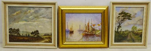 'Whitby Harbour', oil on board signed by R Barrett and Nina Pickup (British 20th century):