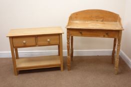 Victorian pine wash stand, raised shaped back, single drawer, turned supports (W84cm, H94cm,