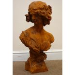 Cast iron bust of classical style lady, W36cm,