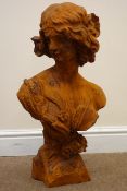 Cast iron bust of classical style lady, W36cm,
