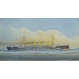 British Steam Battleship Portrait, watercolour bears signature W F Mitchell and date 1902,