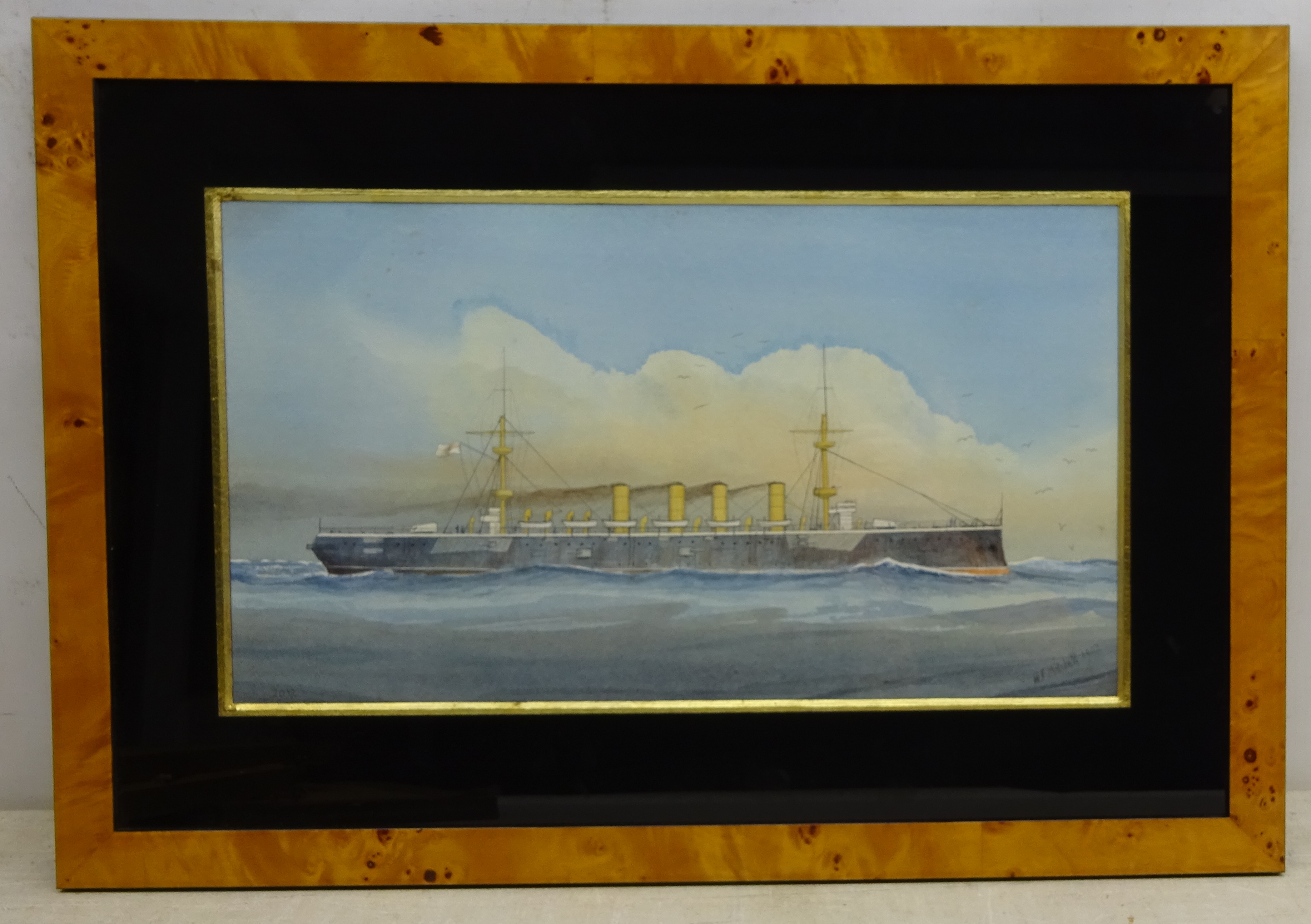 British Steam Battleship Portrait, watercolour bears signature W F Mitchell and date 1902, - Image 2 of 2