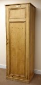 Traditional waxed pine cupboard wardrobe, moulded top, single panelled door, plinth base, W65cm,