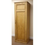 Traditional waxed pine cupboard wardrobe, moulded top, single panelled door, plinth base, W65cm,