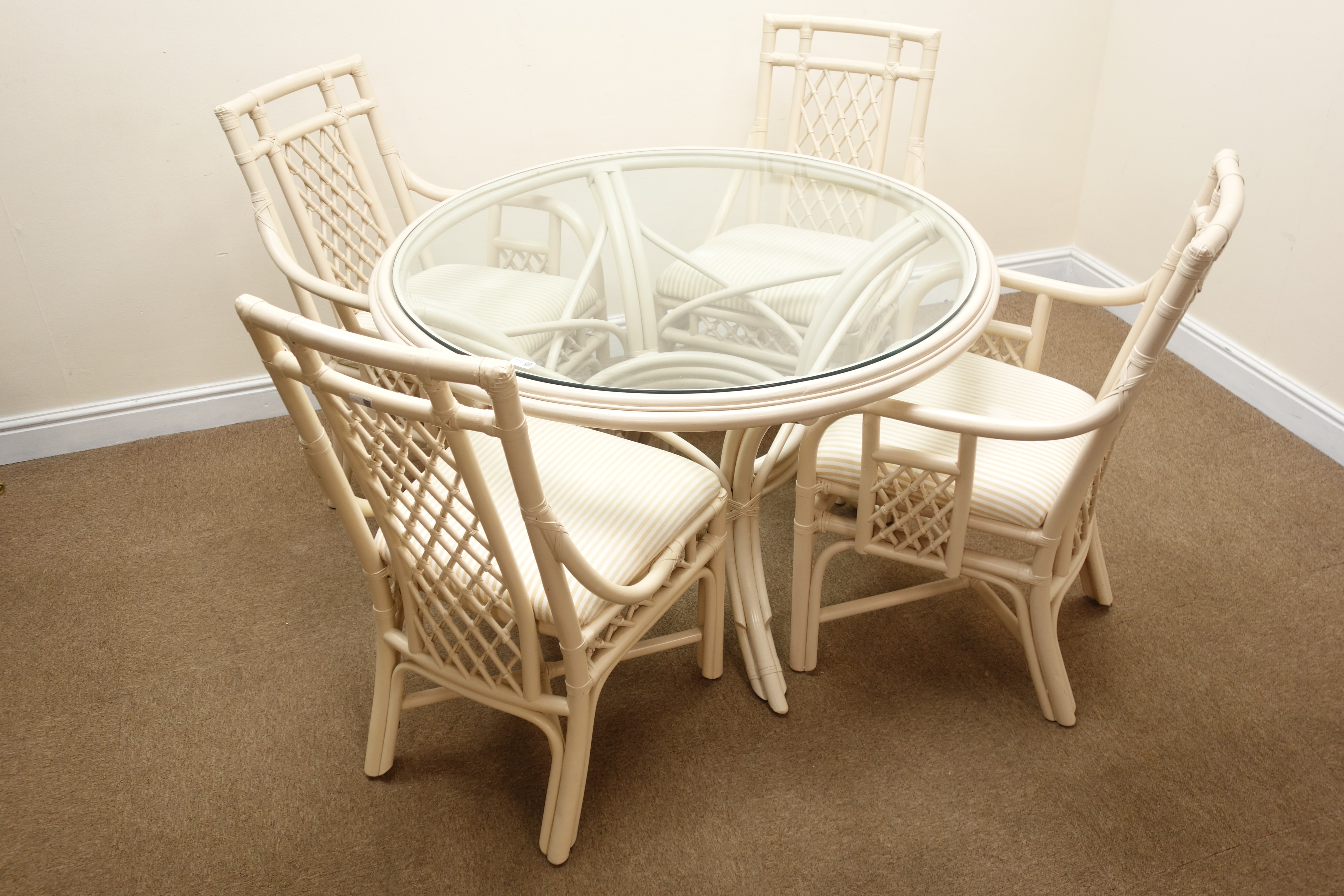 Champagne finish painted circular glass top conservatory table (D117cm, - Image 2 of 5