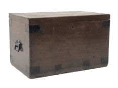 19th century oak blanket chest, hinged lid, metal strapping, W73cm, H45cm,
