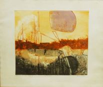 Charles Bartlett (British 1921-2014): 'Masts at Sunset', artists proof etching No.