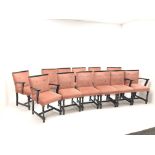 Set twelve chairs (7+5) ebonised framed chairs, upholstered back and seat,