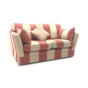 Alstons two seat sofa, upholstered in deep terracotta stripe fabric,