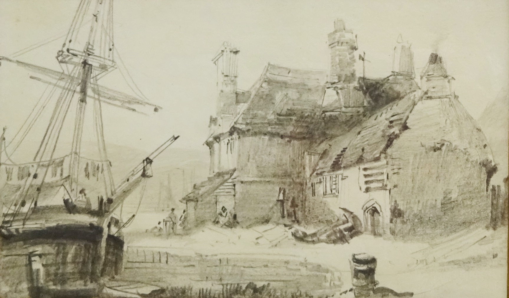 Henry Barlow Carter (British 1804-1868): Fishing Village, pencil sketch unsigned 10.5cm x 17.
