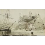 Henry Barlow Carter (British 1804-1868): Fishing Village, pencil sketch unsigned 10.5cm x 17.