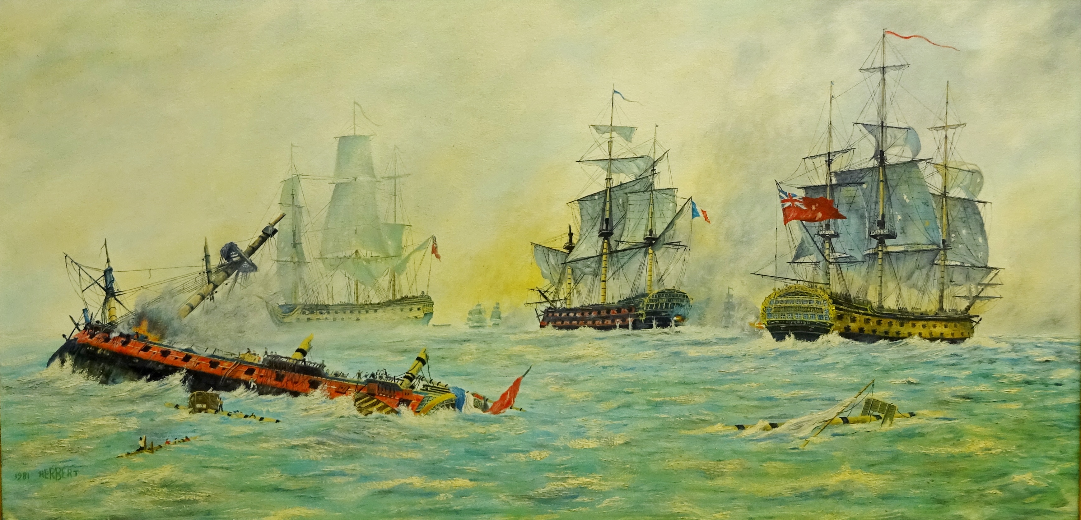 Malcolm Herbert (British 20th century): Battle in the Med circa 1793',