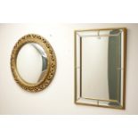 Oval convex wall mirror in classical gilt frame (D62cm) and another mirror (2) Condition