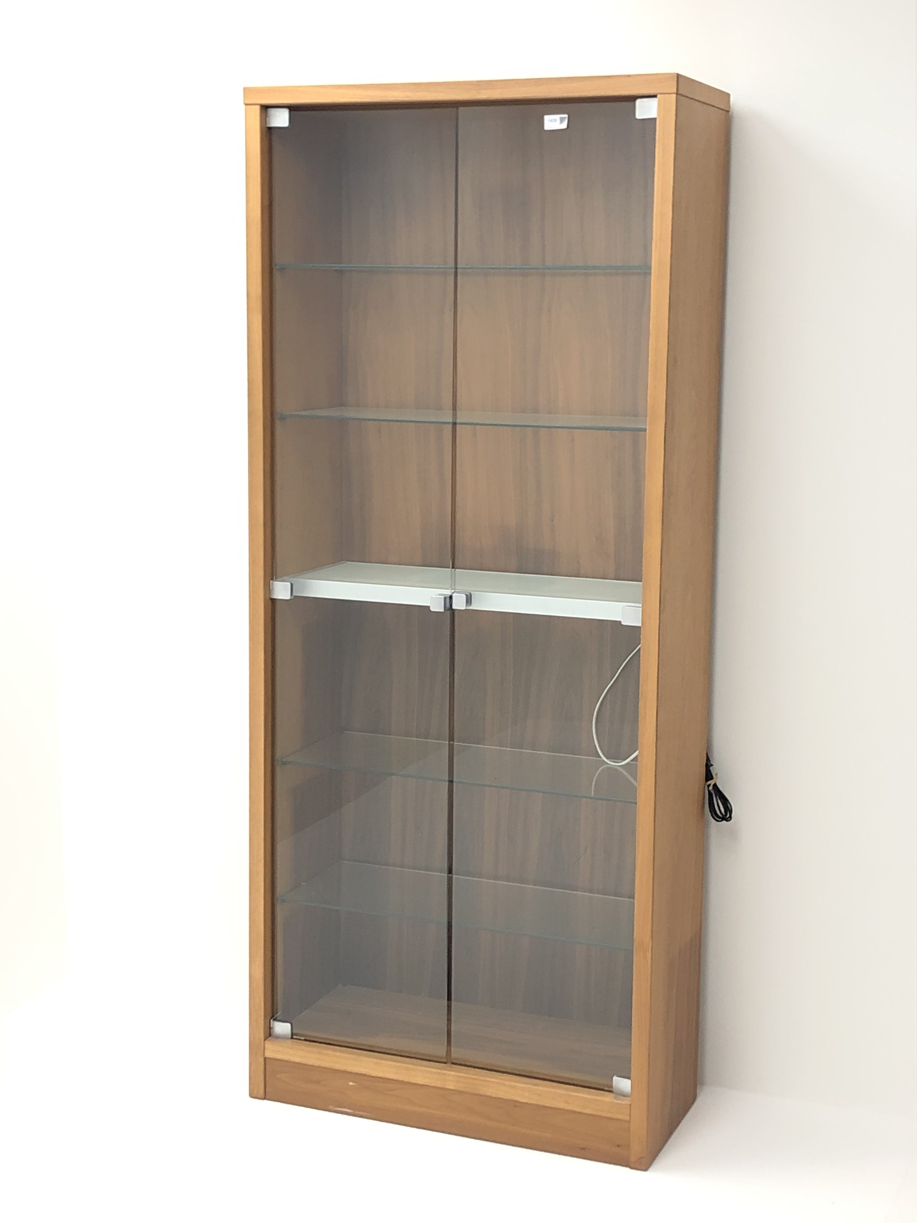 Walnut display cabinet, two glazed doors, W76cm, H178cm,