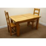 Rectangular light oak dining table, square supports (W141cm, H77cm,