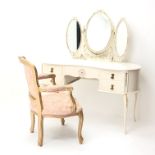 French style cream kidney shaped dressing table with mirror, five drawers, cabriole legs (W133cm,