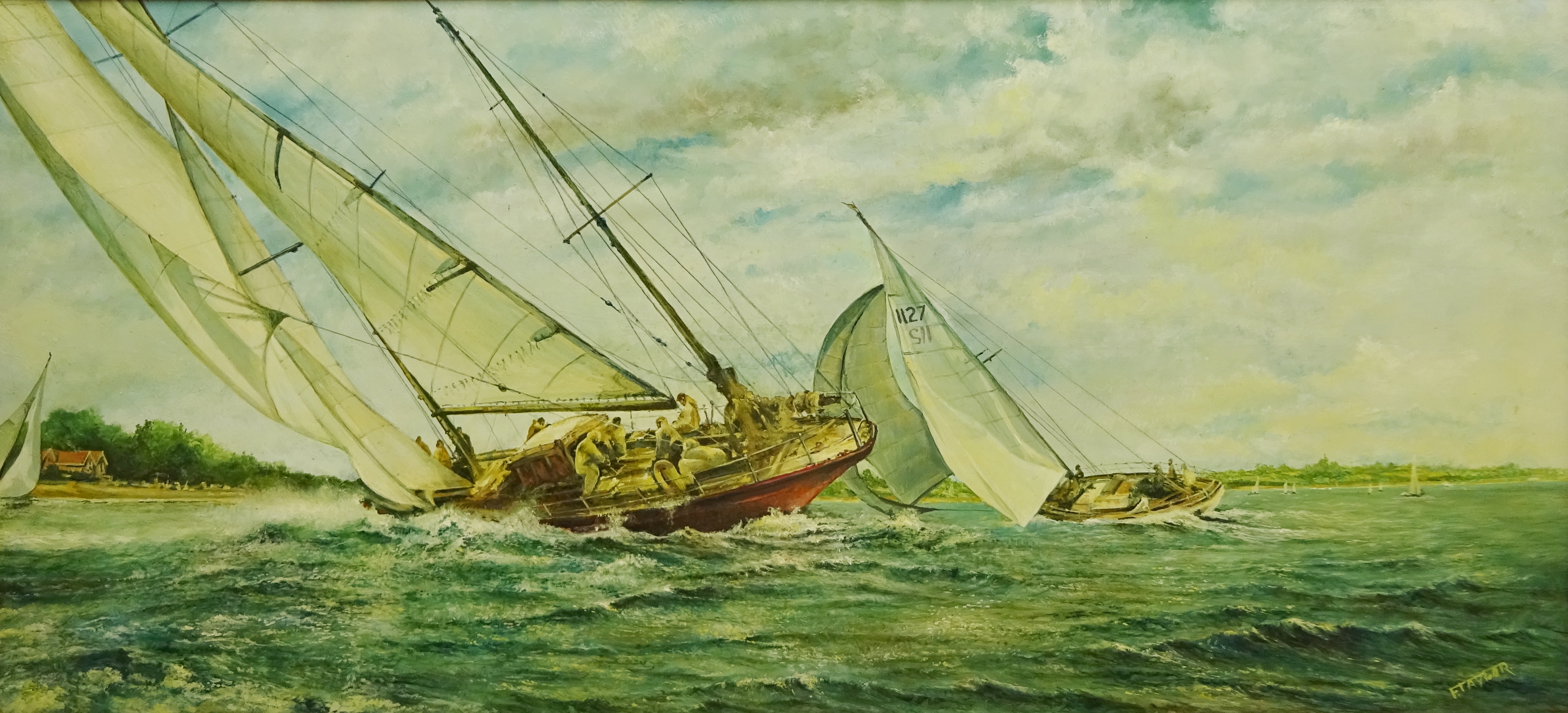 Frank Taylor (British 20th century): 'Fair Wind' - Two Yachts at Sea, oil on board signed,