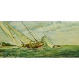 Frank Taylor (British 20th century): 'Fair Wind' - Two Yachts at Sea, oil on board signed,