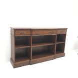 Jeffrey Benson Georgian style inlaid mahogany breakfront open bookcase,