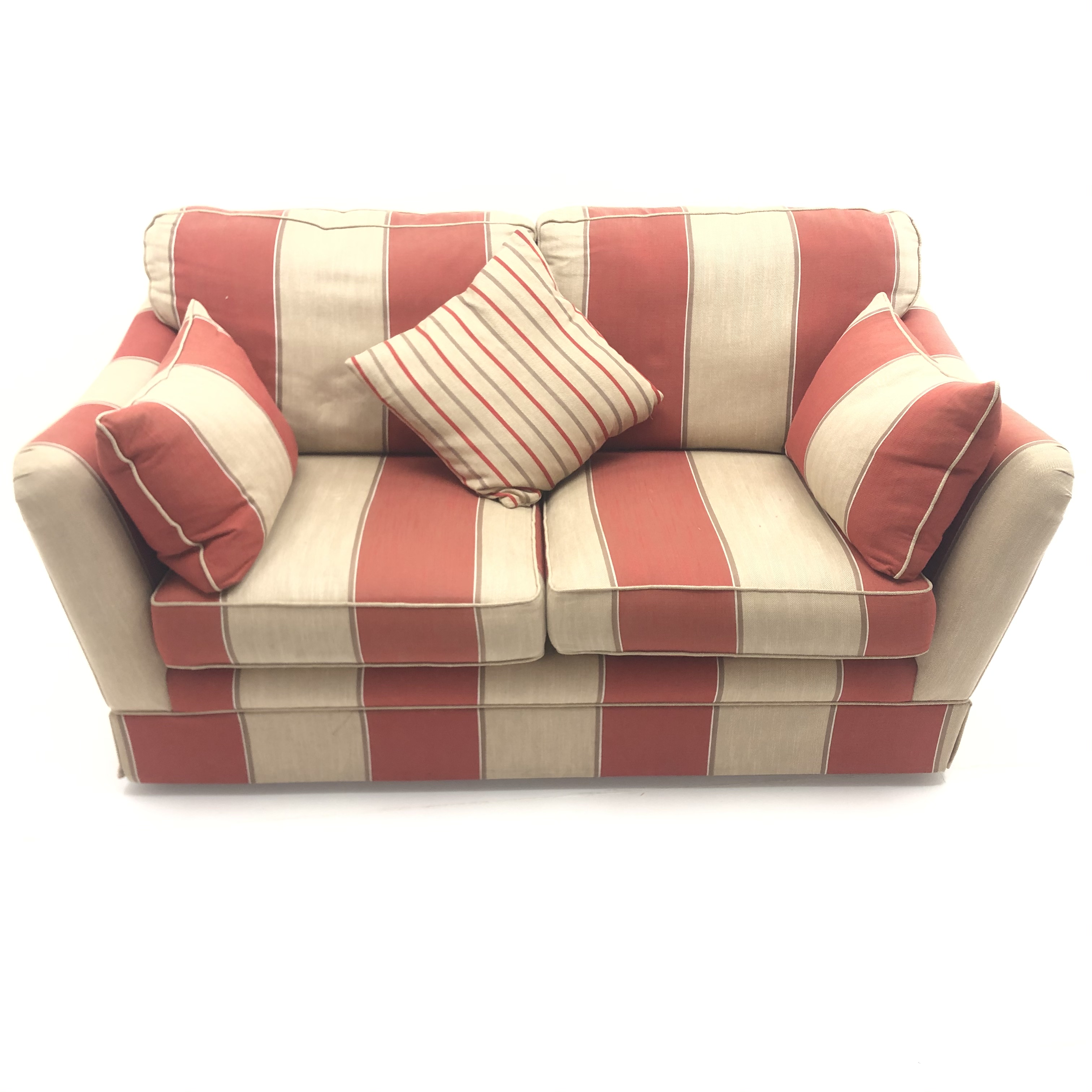 Alstons two seat sofa, upholstered in deep terracotta stripe fabric, - Image 2 of 3