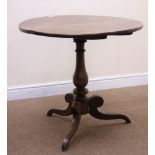 19th century mahogany tripod tea table, turned column, D77cm,
