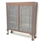 Early 20th century mahogany bookcase display cabinet, two astragal glazed doors,