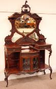 Victorian mahogany shaped mirror back sideboard, carved and pierced pediment, two drawers,