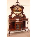 Victorian mahogany shaped mirror back sideboard, carved and pierced pediment, two drawers,