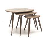 Ercol pebble elm nest of three tables, W66cm, H41cm,