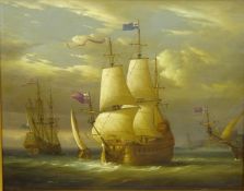 Masted Vessels at Dusk, 20th century oil on panel signed verso Januska 39.