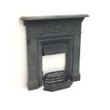 Victorian cast iron fireplace, moulded top, dentil frieze, W90cm,