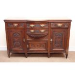 Victorian mahogany carved bow break front sideboard, two short and two long drawers,