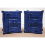 Pair container style bedside cabinets, single door enclosing shelf, W46cm, H55cm,
