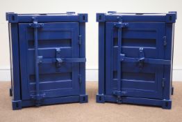 Pair container style bedside cabinets, single door enclosing shelf, W46cm, H55cm,