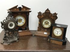 Late Victorian oak case mantel clock with Ansonia striking movement,