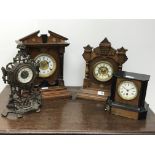 Late Victorian oak case mantel clock with Ansonia striking movement,