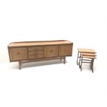 G-Plan teak sideboard, raised shaped back, three drawers flanked by three cupboard doors,