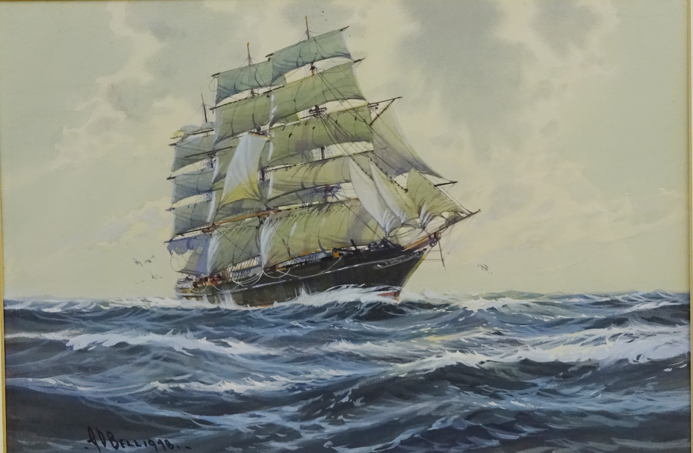 A D Bell (AKA Wilfred Knox British 1884-1966): Sailing Vessel at Sea,