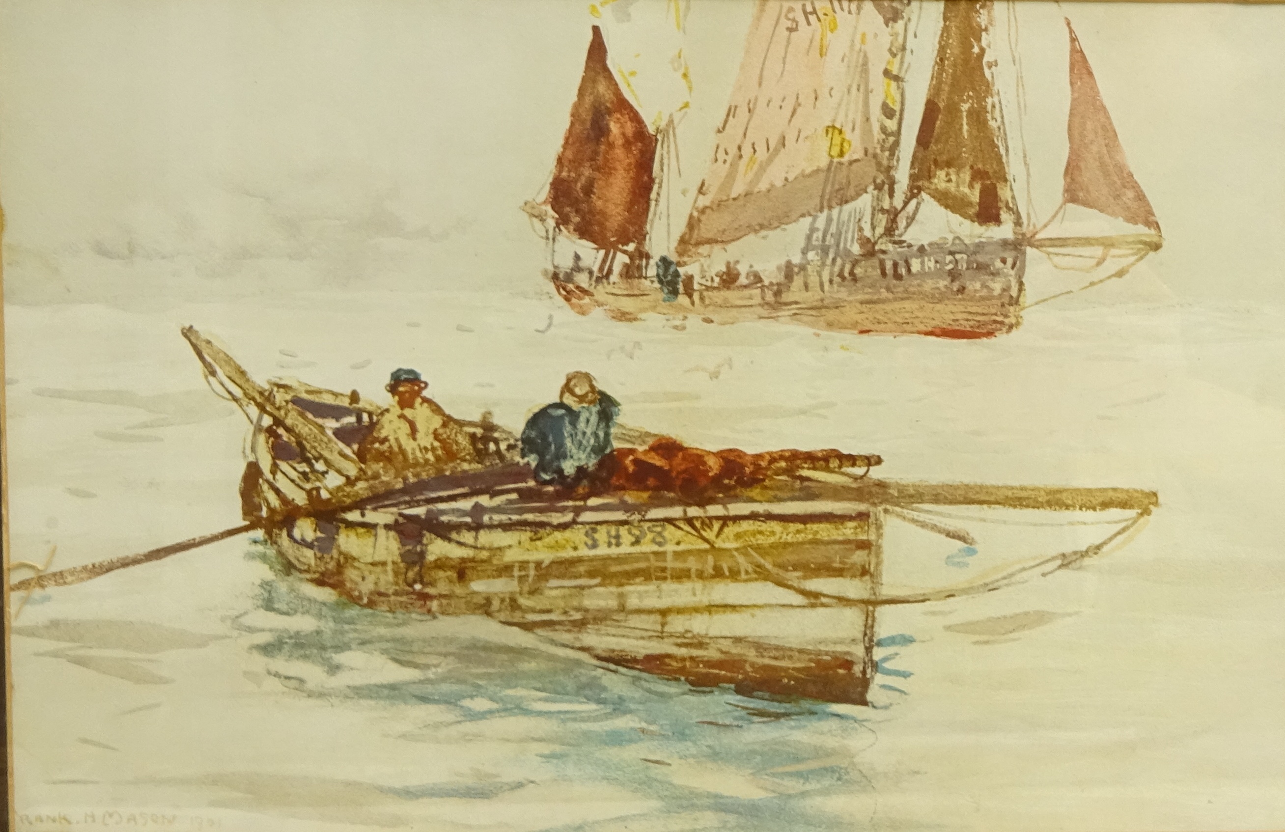 After Frank Henry Mason (Staithes Group 1875-1965): Fishing Cobles at Sea, - Image 2 of 3