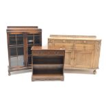 1930s oak sideboard, raised back, two frieze drawers above two drawers and cupboards,