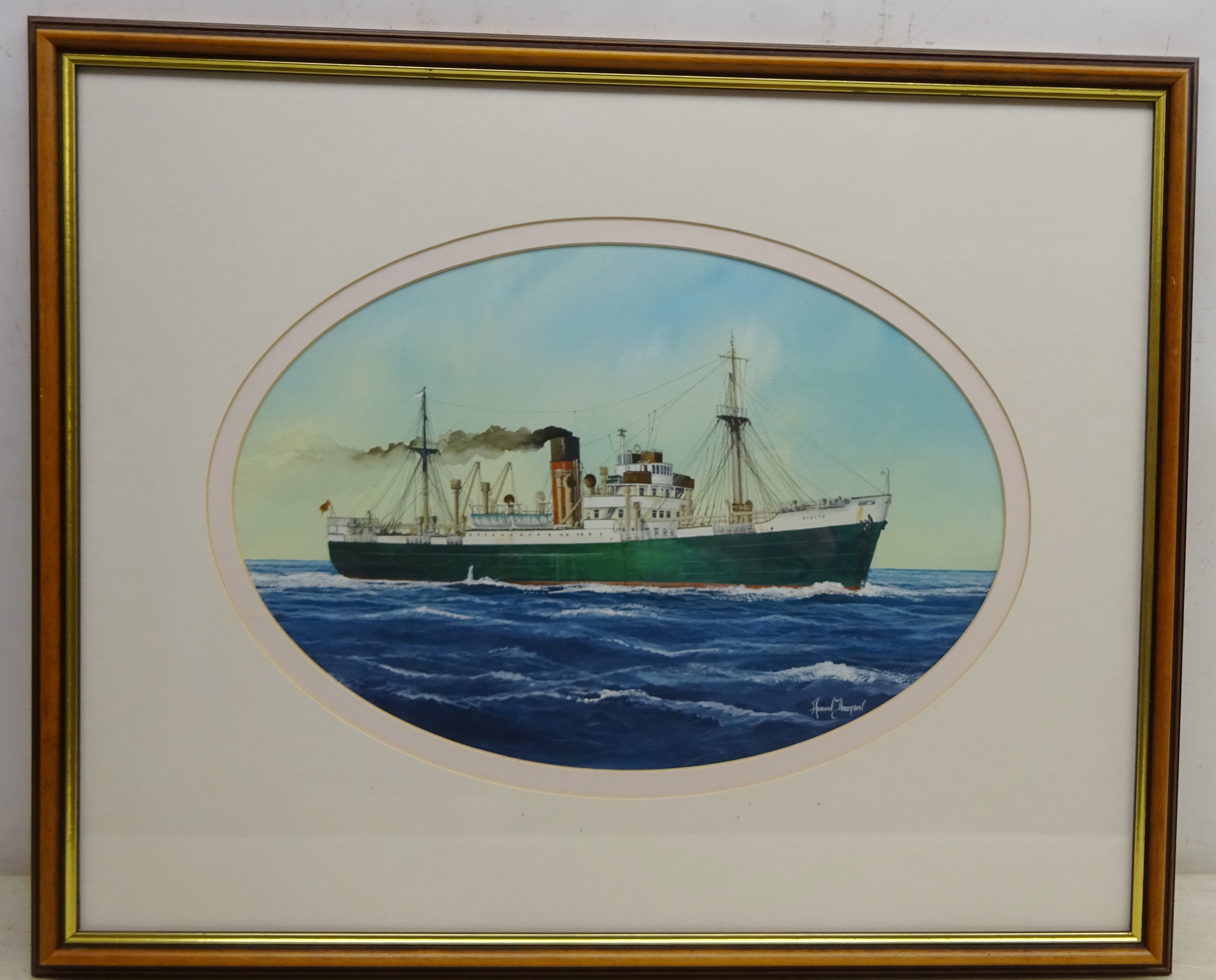 Adrian Thompson (British 1960-): Ship's Portrait - 'Rialto', oval watercolour signed 27. - Image 2 of 2